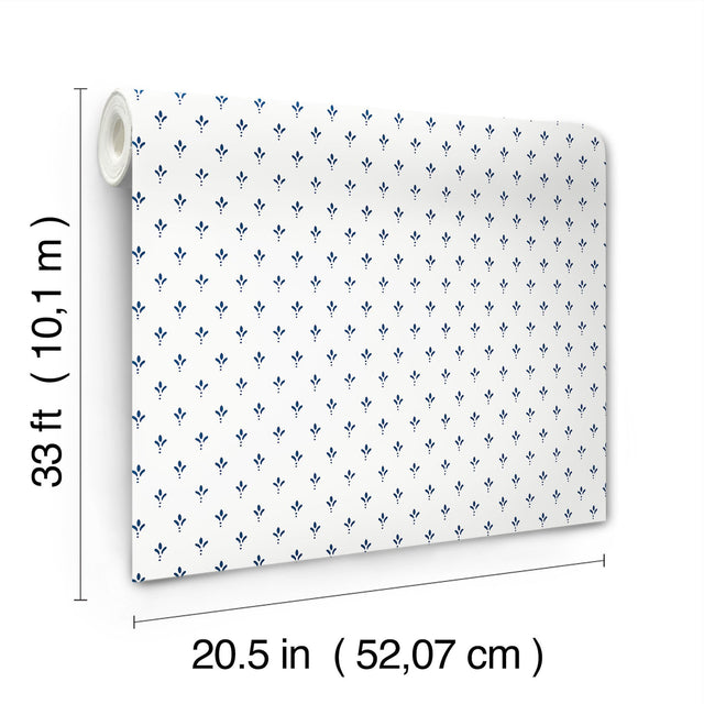 Charm Blue Small Print Wallpaper with Petite Three-Leaf Motif - York MF4772