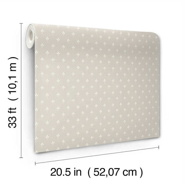 Charm Grey Wallpaper with Petite Three-Leaf Small Print - York MF4773