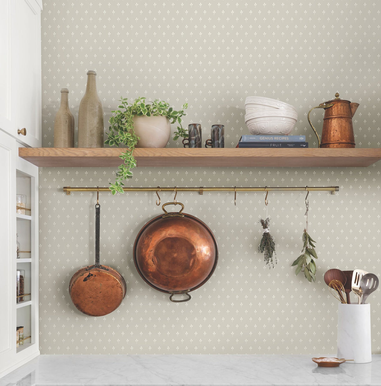Charm Grey Wallpaper with Petite Three-Leaf Small Print - York MF4773