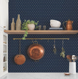 Charm Navy Wallpaper with Petite Three-Leaf Motif - York MF4776