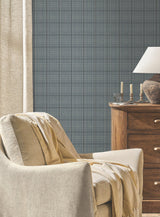 Windsor Blue Wallpaper with Glen Check Plaid - York MF4785