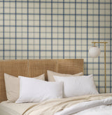 Hunter Blue Plaid Prepasted Wallpaper in Sure Strip Transitional Style - York MF4791