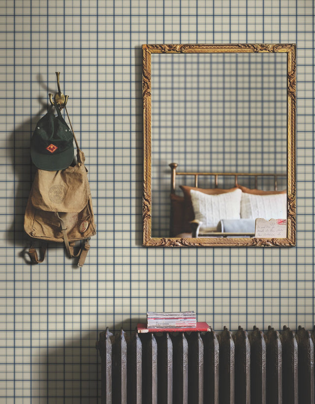 Hunter Blue Plaid Prepasted Wallpaper in Sure Strip Transitional Style - York MF4791