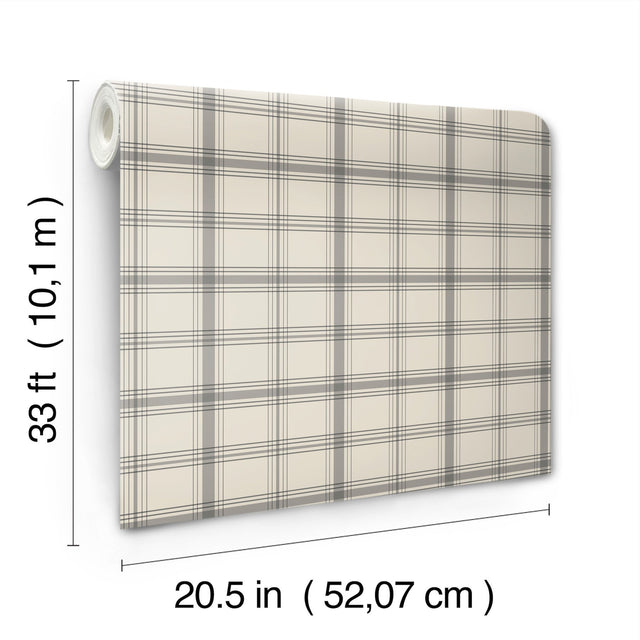 Hunter Charcoal Plaid Wallpaper, Sure Strip Transitional - York MF4792