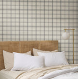 Hunter Charcoal Plaid Wallpaper, Sure Strip Transitional - York MF4792