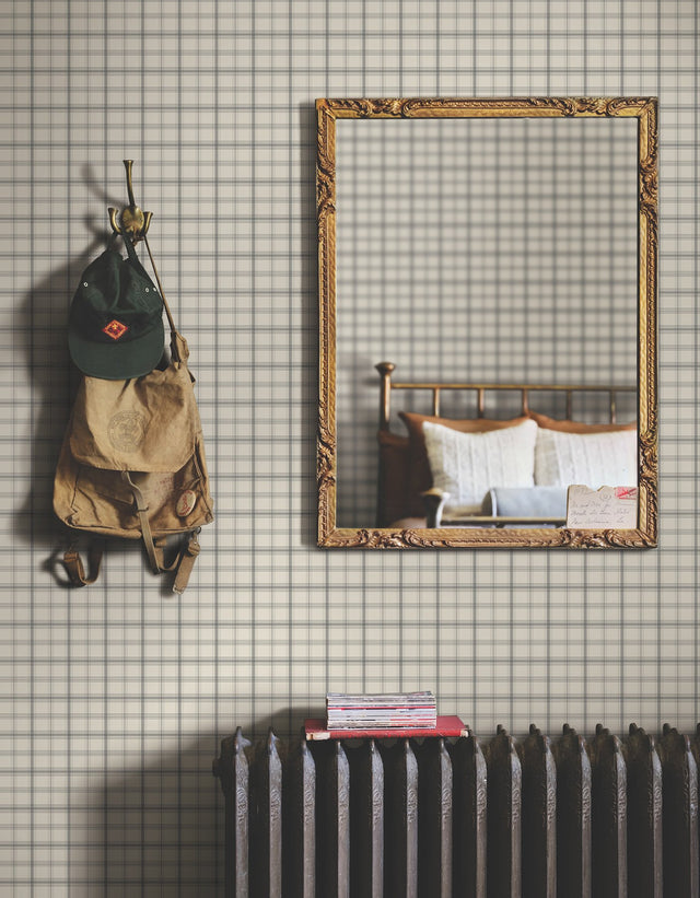 Hunter Charcoal Plaid Wallpaper, Sure Strip Transitional - York MF4792