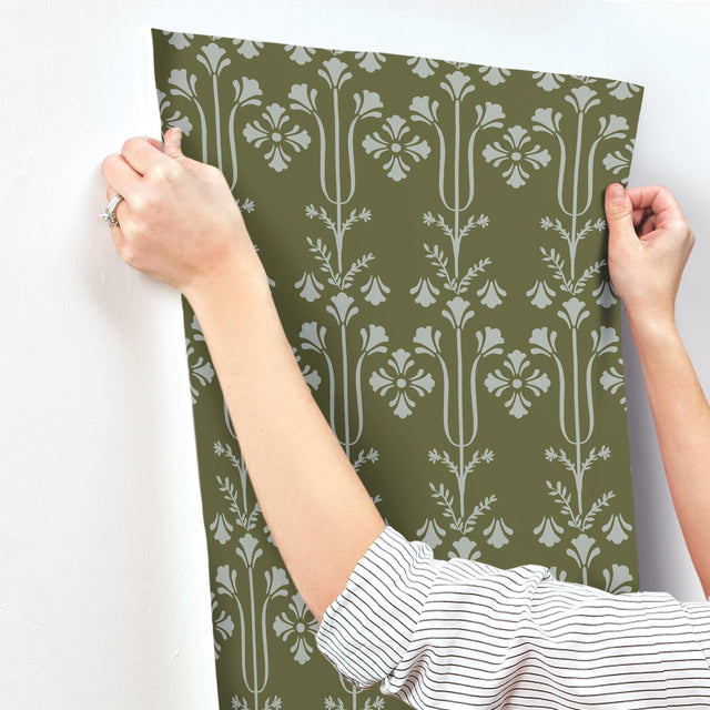 Lydia Moss Wallpaper with Botanical Block-Print Motif - York MF4801