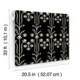 Lydia Black Wallpaper with Botanical Block-Print Motif - York MF4803