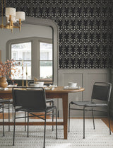 Lydia Black Wallpaper with Botanical Block-Print Motif - York MF4803