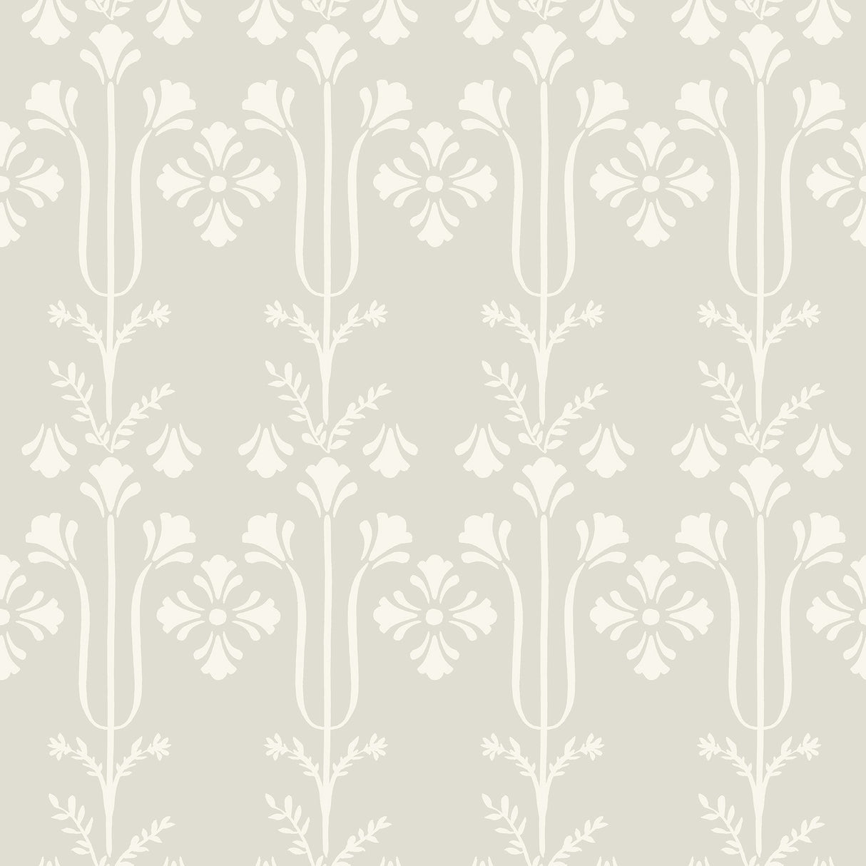 Lydia Ivory Botanical Wallpaper with Traditional Block-Print Motif - York MF4804