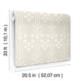 Lydia Ivory Botanical Wallpaper with Traditional Block-Print Motif - York MF4804