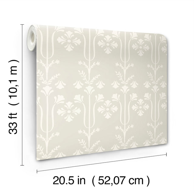 Lydia Ivory Botanical Wallpaper with Traditional Block-Print Motif - York MF4804