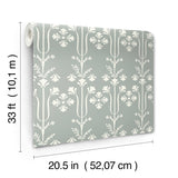 Lydia Blue Wallpaper with Botanical Block Print Motif - York MF4806