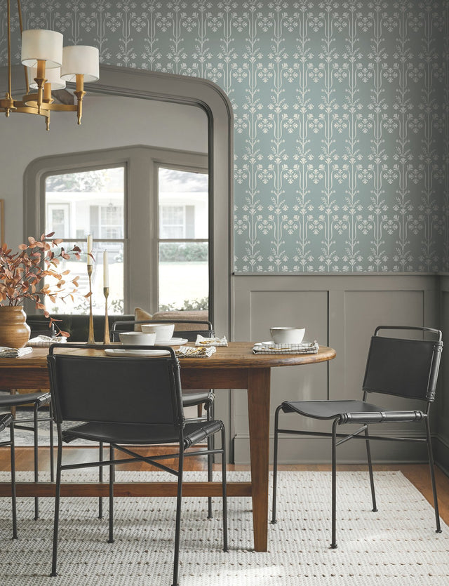 Lydia Blue Wallpaper with Botanical Block Print Motif - York MF4806