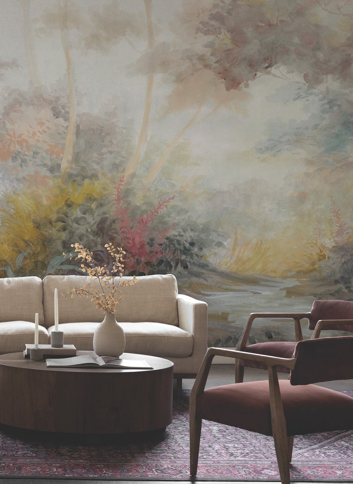 Woodlands Multicolor Wall Mural with Botanical Feature Wall Style - York MF4809M