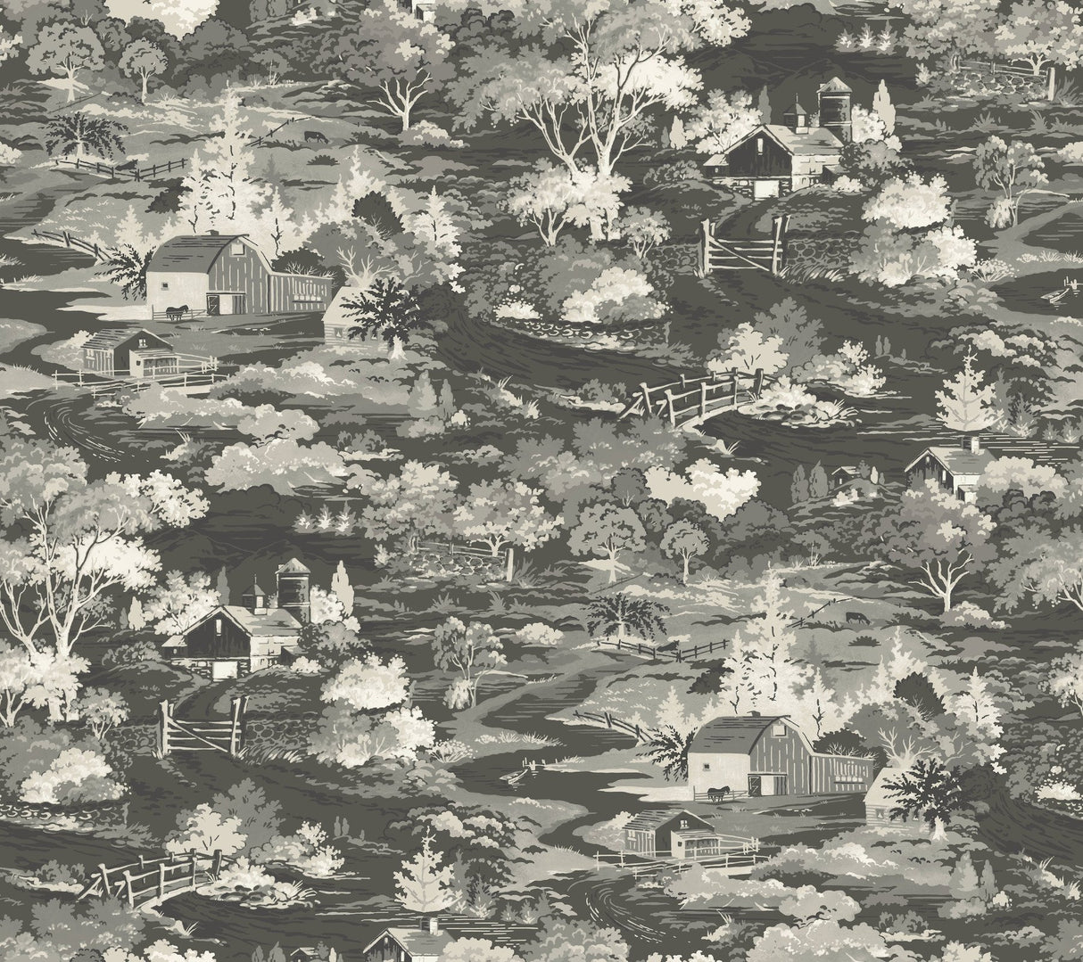 Homestead Black & Grey Toile Prepasted Wallpaper - York MH1500