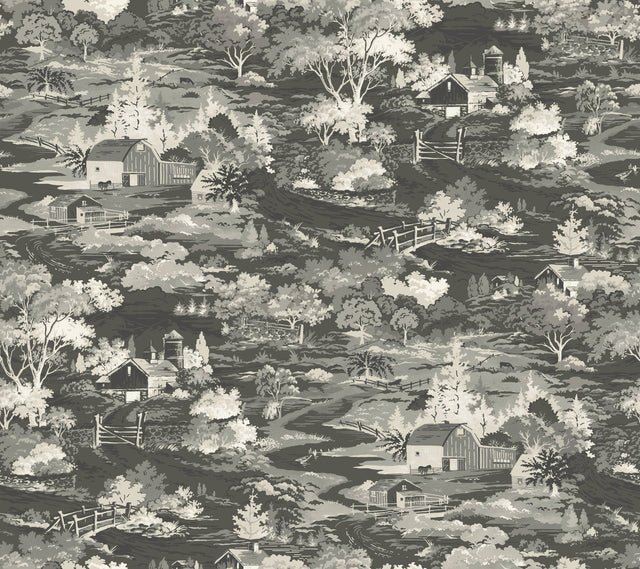Homestead Black & Grey Toile Prepasted Wallpaper - York MH1500