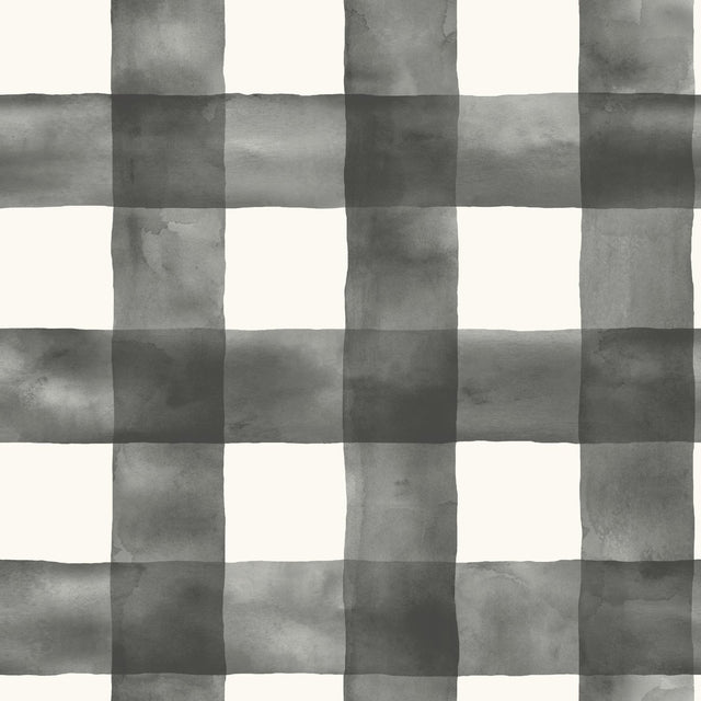 Watercolor Check Black & White Wallpaper with Plaid Watercolor Motif - York MH1516