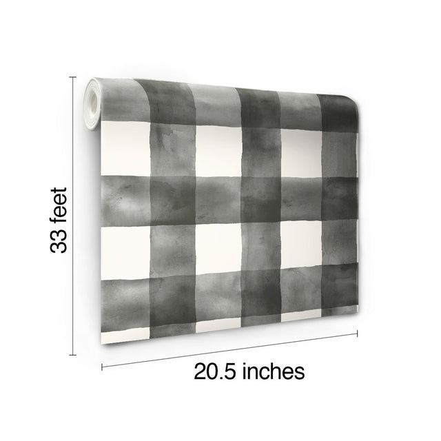 Watercolor Check Black & White Wallpaper with Plaid Watercolor Motif - York MH1516