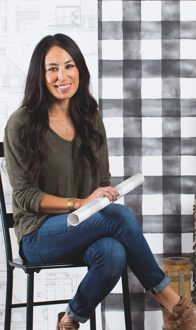 Watercolor Check Black & White Wallpaper with Plaid Watercolor Motif - York MH1516