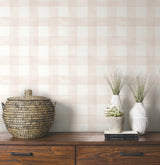 Watercolor Check Pink & White Wallpaper with Watercolor Gingham Plaid - York MH1517