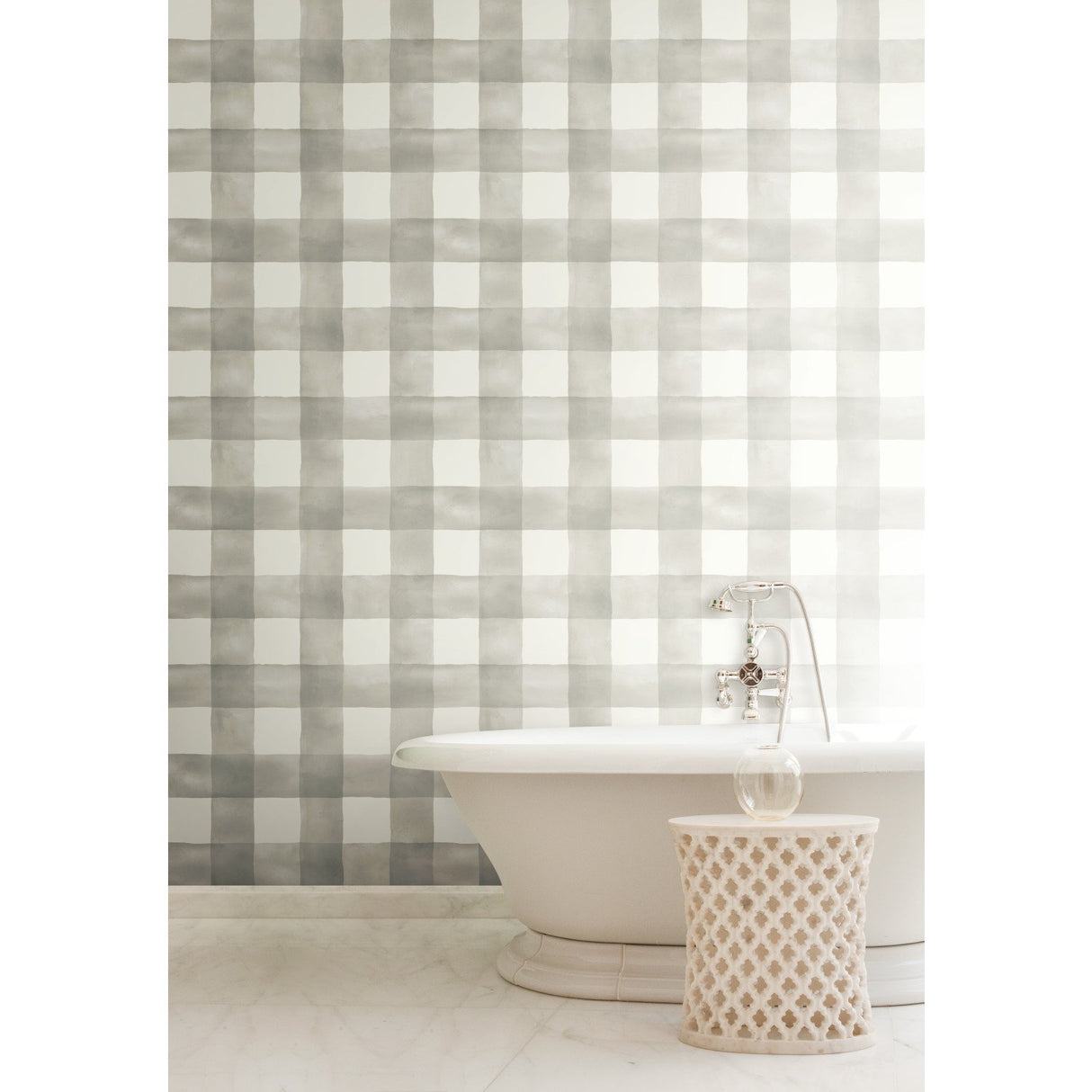 Watercolor Check Grey & White Wallpaper with Buffalo Check Motif - York MH1518
