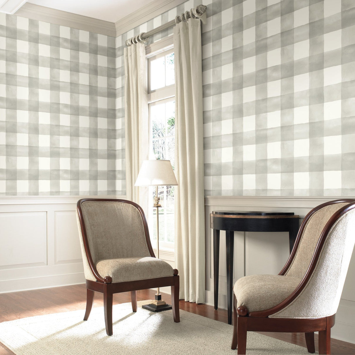 Watercolor Check Grey & White Wallpaper with Buffalo Check Motif - York MH1518