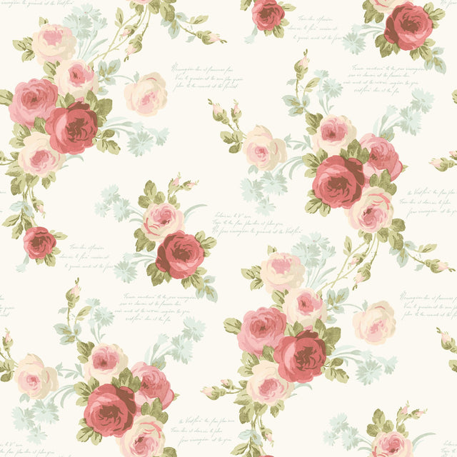 Polka Dot Plaid Pink & Blue Wallpaper with Vintage Rose Script Motif - York MH1525
