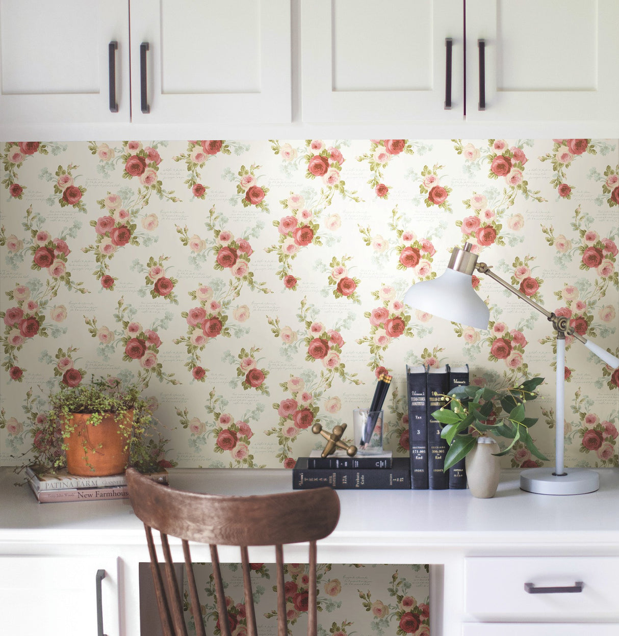 Polka Dot Plaid Pink & Blue Wallpaper with Vintage Rose Script Motif - York MH1525