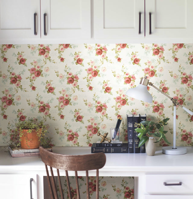 Polka Dot Plaid Pink & Blue Wallpaper with Vintage Rose Script Motif - York MH1525