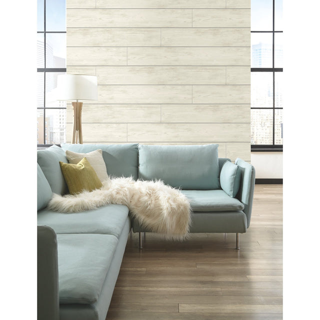 Shiplap Grey & Off White Wallpaper with Weathered Wood Plank Motif - York MH1559
