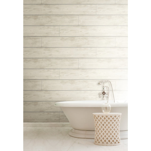Shiplap Grey & Off White Wallpaper with Weathered Wood Plank Motif - York MH1559