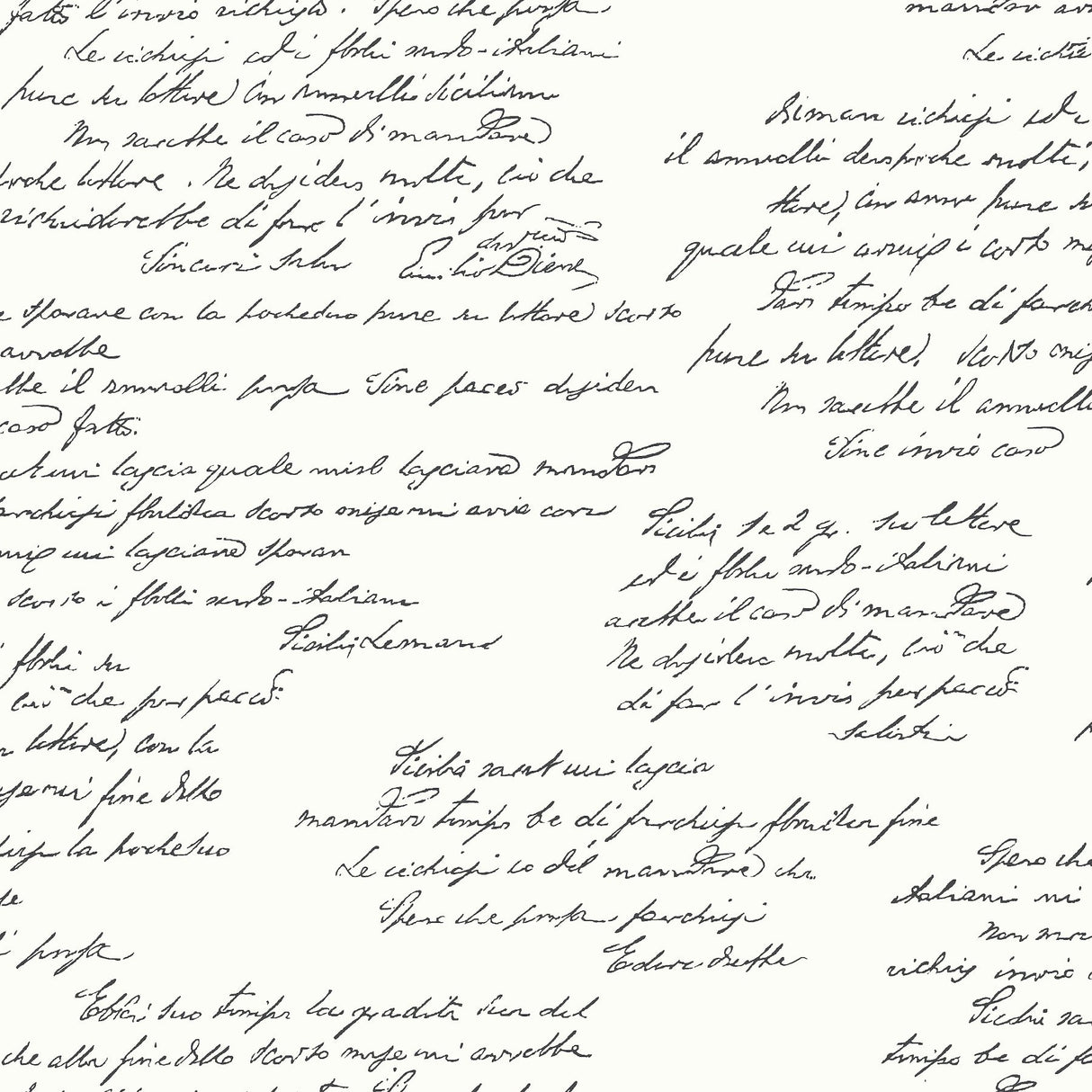 Noteworthy White & Black Wallpaper with Cursive Script Pattern - York MH1612