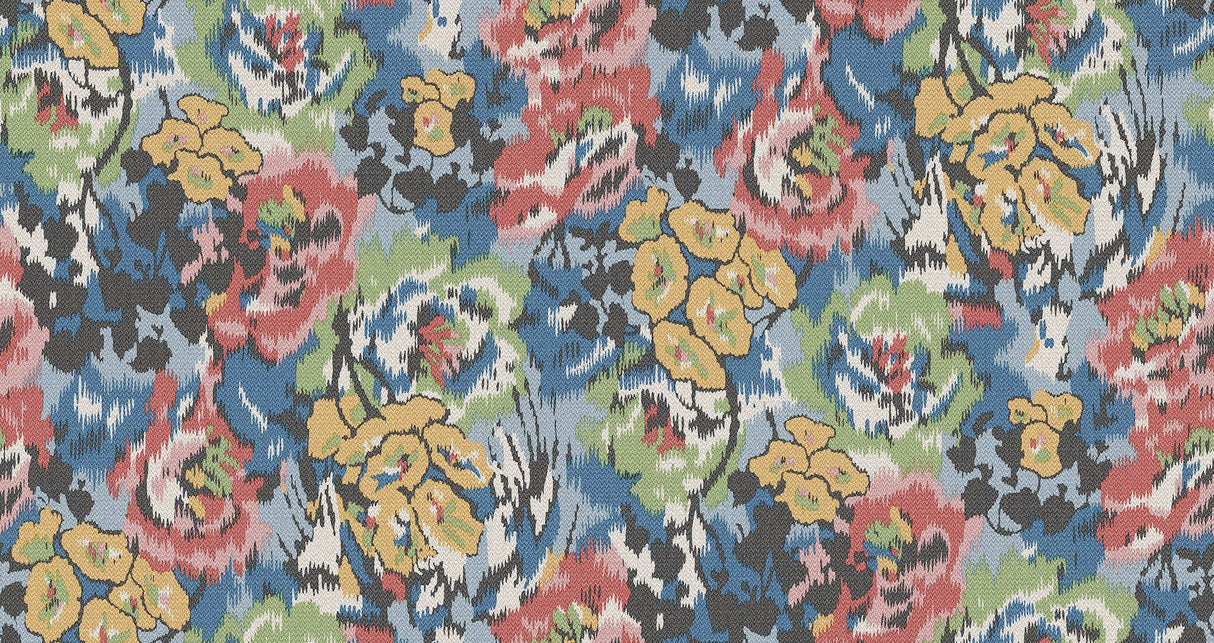 Flower Pot Blue Wallpaper with Painterly Floral Motif - York MI10300