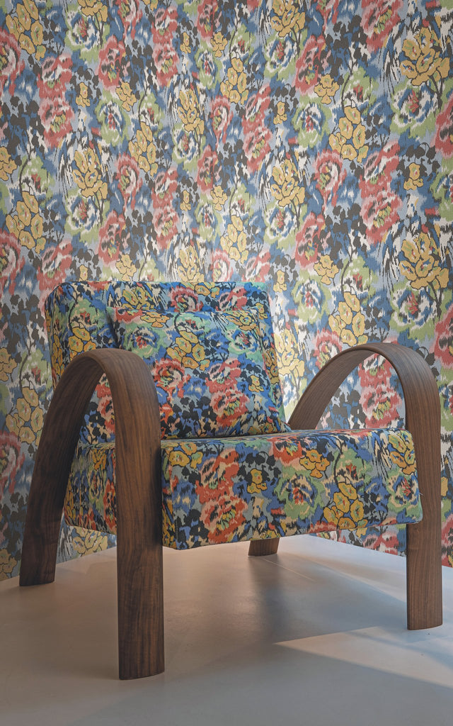 Flower Pot Blue Wallpaper with Painterly Floral Motif - York MI10300
