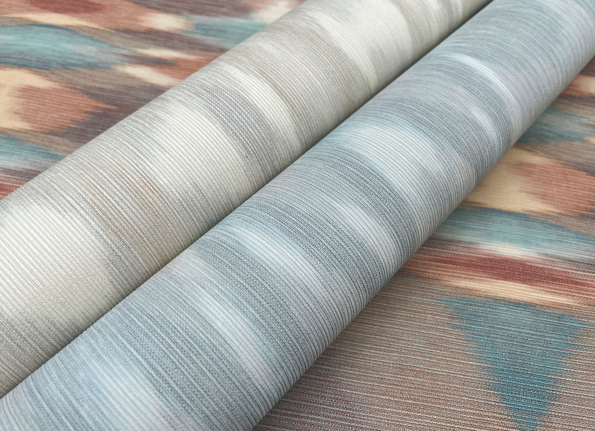 Sunrise Flame Light Blue Wallpaper with Geometric Blanket-Weave Motif - Missoni MI10321