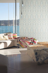 Sunrise Flame Light Blue Wallpaper with Geometric Blanket-Weave Motif - Missoni MI10321