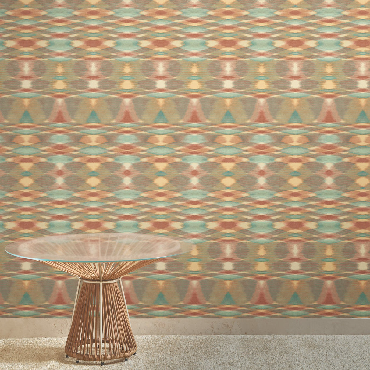 Sunrise Flame Brown Wallpaper with Geometric Blanket-Weave Motif - York MI10322