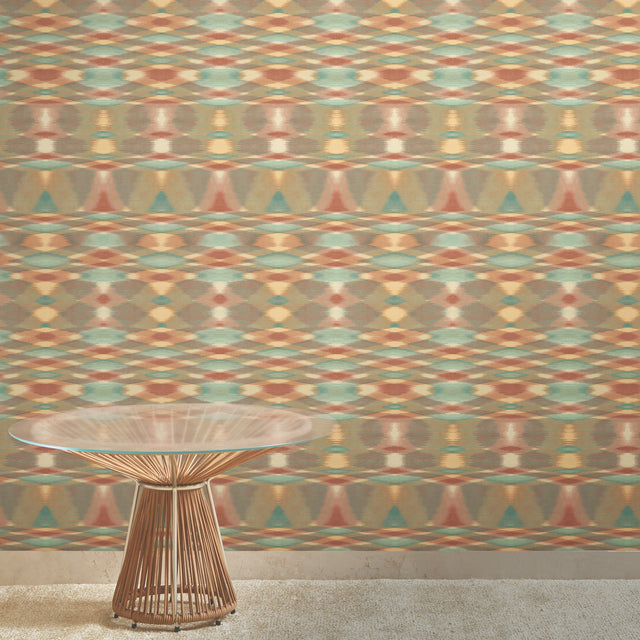Sunrise Flame Brown Wallpaper with Geometric Blanket-Weave Motif - York MI10322