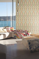 Sunrise Flame Brown Wallpaper with Geometric Blanket-Weave Motif - York MI10322