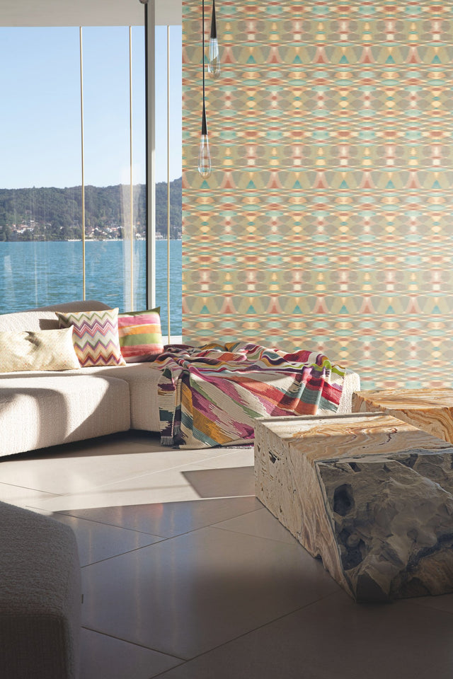 Sunrise Flame Brown Wallpaper with Geometric Blanket-Weave Motif - York MI10322