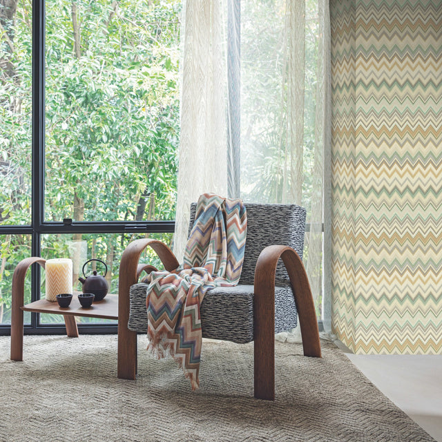 Happy Zigzag Green Wallpaper with Chevron Geometric Pattern, Unpasted Non Woven Mylar - York MI10333