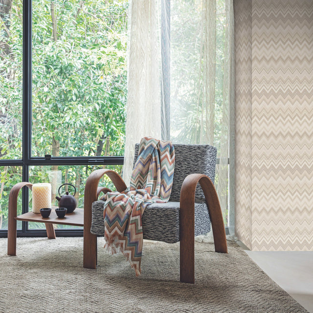 Happy Zigzag Neutral Wallpaper with Geometric Chevron Pattern, Paste-the-Wall Nonwoven Vinyl/Mylar - Missoni MI10334
