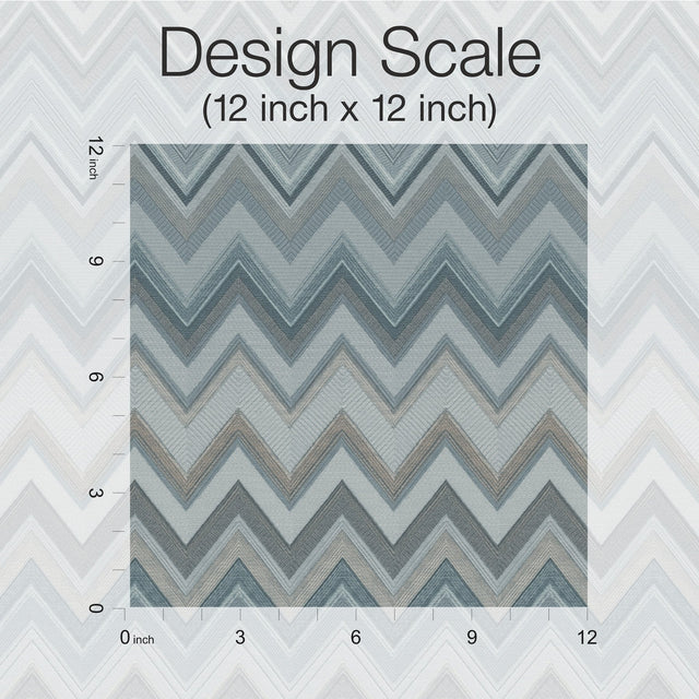 Happy Zigzag Blue Geometric Wallpaper with Chevron Pattern - York MI10335