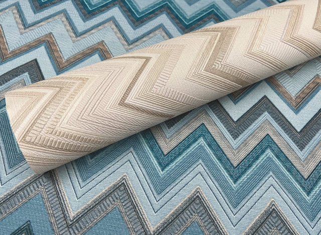 Happy Zigzag Blue Geometric Wallpaper with Chevron Pattern - York MI10335