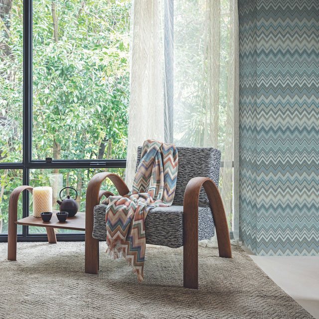 Happy Zigzag Blue Geometric Wallpaper with Chevron Pattern - York MI10335
