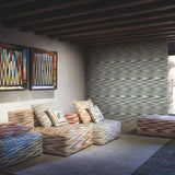 Flamed Zigzag Blue & Cream Wallpaper with Geometric Flame Stitch Motif - Missoni MI10340