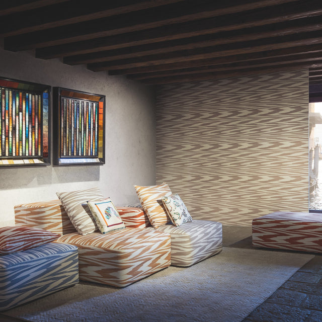 Flamed Zigzag Brown & Cream Wallpaper with Geometric Knit Flame Motif - Missoni MI10342