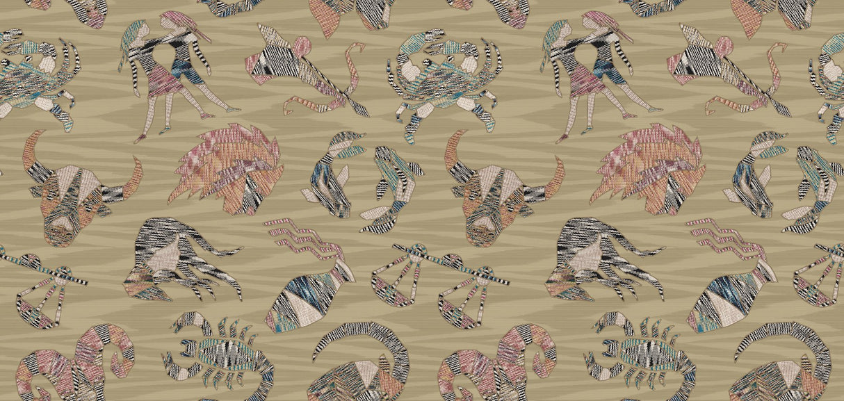 Constellations Gold Wallpaper with Zodiac Motif, Knit-Effect Pattern - York MI10350