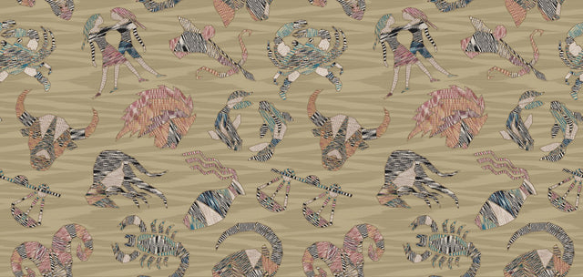 Constellations Gold Wallpaper with Zodiac Motif, Knit-Effect Pattern - York MI10350